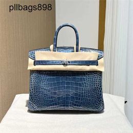 Brkns Handbag Genuine Leather 7A Handswen Storm Blue Crocodile Skin 25Cm Handheld High Handsewn5WHD