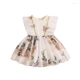 Girl Dresses Baby Tulle Dress Ruffle Summer Sleeveless Round Neck Floral Embroidery Tutu Toddler