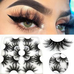 False Eyelashes 7 Pairs Mink 25mm Dramatic Thick Lashes Natural Volume Eyelash Extension Handmade Fake Lash