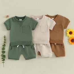 Clothing Sets Toddler Boys Clothes Summer Girl Boy Short Sleeve Solid Colour Tops And Drawstring Shorts Baby