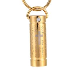 ZZL157 PVD Plating Stainless Steel Cylinder Keepsake Memorial Urn Pendant with Lord039s Prayer Engrave Cremation Jewlery for A1488437