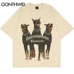 T-Shirts Mens Oversized T Shirt Streetwear Hip Hop Rottweiler Doberman Print Tshirts Haruku Casual Cotton 2023 Summer Short Sleeve Tees