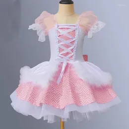 Stage Wear Children's Pink Colour Romantic Ballet Dress Girl Jazz Costumes Kids Swan Lake Ballerina Sweet Sequined Dance TUTU Balle