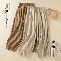 Women's Pants Limiguyue Lantern Tie Dyed Cotton Linen Women Summer Elastic Waist Pleated Trousers Female Soft Casual Crepe E612
