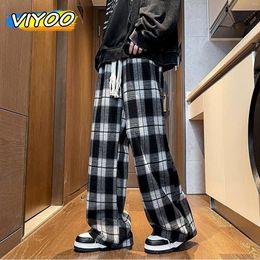 Men's Pants 6XL Summer Clothes Oversized Wide Leg Baggy Casual Y2K Plaid Trousers Harajuku Streetwear Sweatpants Japanese