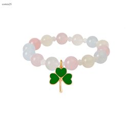 New Clover Lucky Consistent Bracelet Charms Natural Agate Stone Bracelet Amethyst Strawberry Crystal Beaded Love Leaf Bracelet 7888