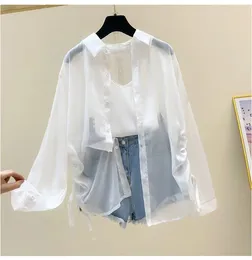 Women's Blouses Long Sleeved Shirt Super Fairy Clothes For Women 2024 Summer Thin Jacket Pearl Cardigan Air-Conditioned