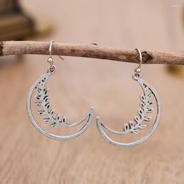 Dangle Earrings Vintage Silver Color Hollow Leaf And Moon For Women Ear Jewelry Accessories