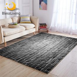 Carpets BlessLiving Bricks Large For Living Room Grey Wall Floor Mat 3D Print Bedroom Area Rug 122x183cm Realistic Tapete