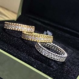High-end Luxury Ring Vancllef High Version Clover Ring Single Row Full Diamond Simple Fashion Live Broadcast