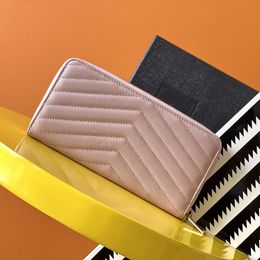 TOP Quality Designer Zipper Wallet Black Pink Calfskin Card Holder Gold Hardware Fashion Women Handbag Purse with Box 358094