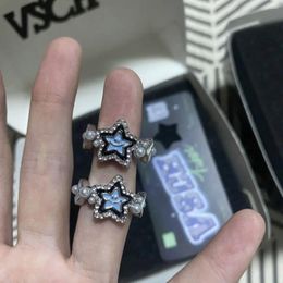 Cluster Rings Harajuku Y2k Star Pentagram Rhinestone Pearl Ring For Women Sweet Cute Hip Hop Cool Adjustable Korean Fashion Jewelry Gift