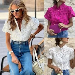 Women's Blouses Women Summer Sexy Lace Crochet Cardigan Casual Solid Color Tops Trend Hollow Out Top For Ladies