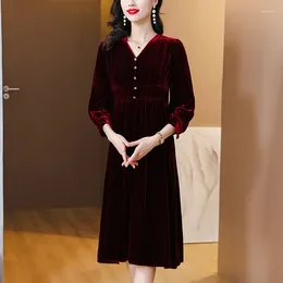 Casual Dresses Silk Velvet Dress 2024 Autumn Noble Thin A-line Skirt Famous Girl Temperament