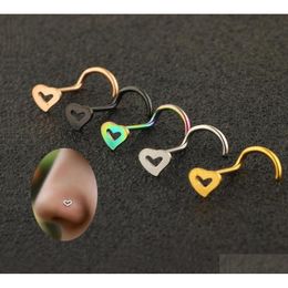 Nose Rings & Studs Fashion Stainless Steel Heart Shape Mticolor Hooks Piercing Body Piercings Jewelry4471252 Drop Delivery Jewelry Dhupm