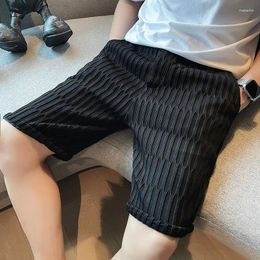 Men's Shorts Fashion Lace Up Pockets Solid Colour Casual Clothing 2024 Summer Loose Korean Elastic High Waist