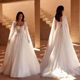 Princess A Line Wedding Dresses Detachable Super Long Sleeves Appliques Lace Bridal Gowns Custom Made Lace-up Back Sweep Train