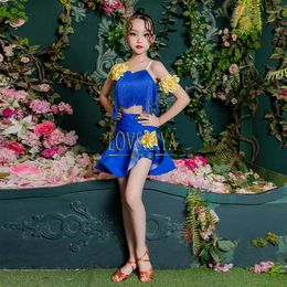 Stage Wear High End Tassel Performance Set Training Latin Dance Girl Suit Children Skirt