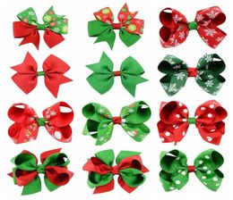 Baby Girls Bow Hairpins Barrettes Christmas Grosgrain Ribbon Bows with Clip Snowflake Kids Girl Pinwheel Hair Clips Hair Pin Acces2804198