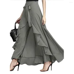 Women's Pants Elegant Vintage Ruffles Wide Leg Women High Waist Irregular Long Femme Casual Loose Streetwear Dance Trousers