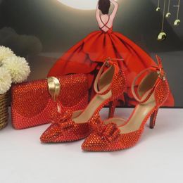 Dress Shoes BaoYaFang Arrival Orange Pearl Crystal Wedding And Bag Bridal Female Ladies Party Ankle Strap High Pumps