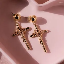 Dangle Earrings Rose Cross Design Fashionable Cool European And American Charming Showcasing Girl's Style 925 Silver