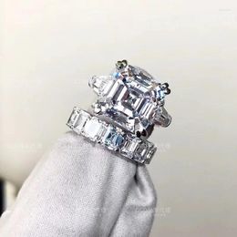 Wedding Rings Luxury Promise Ring Silver Colour Asscher Cut 6ct Cz Stone Engagement Band For Women Bridal Jewellery
