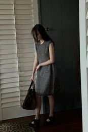 Casual Dresses High Quality Black Wool Dress For Women 2024 Summer Knitted Sleeveless Fashion Ladies Grey Straight Cashmere