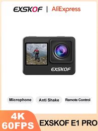 4K 60FPS Action Camera Dual Screen EXSKOF E1 PRO WIFI Bicycle Motorcycle Helmet Waterproof Sports Video DV Cameras 240407