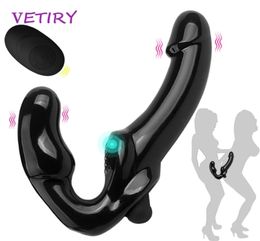 Sex toy massager Strapless Strapon Dildo Vibrator Strapon for Lesiban Remote Control 10 Speed Doubleheads Women Toy Adult6200150