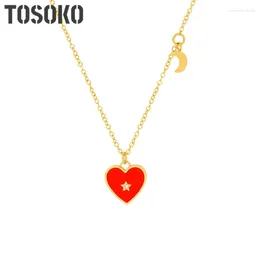 Pendant Necklaces TOSOKO Stainless Steel Jewelry Zircon Peach Heart Love Necklace Women's Sweet Sweater Chain BSP057