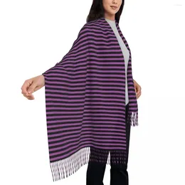 Scarves Halloween Print Scarf Purple Black Stripe Warm Shawl Wrap With Long Tassel Lady Vintage Headwear Winter Designer Bandana