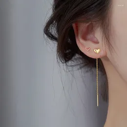 Stud Earrings 925 Sterling Silver Korean Version Of Love Ear Line For Women Heart Tassel Sweet Cute Fashion Accessories