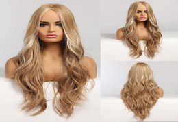 Long Wavy Blonde Synthetic Wigs with Highlights Wigs Middle Part for Afro Women Heat Resistant Cosplay Natural Hair Wigs6453811