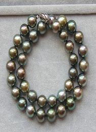NEW FINE PEARL JEWELRY elegant 1011mm tahitian round black green pearl necklace 18inch2681035