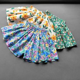 Baby Girls Flower Culottes Summer Sweet Fashionable Childrens Floral Wide-Leg Pants Kids Girls Mini Shorts 240418