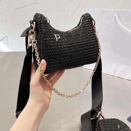 High quality designer bags for man hobo vintage wicker chain strap crossbody bags trendy single zipper straw beach bag vacation outdoor te033 B4