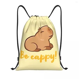 Shopping Bags Cute Happy Capybara Drawstring Backpack Gym Sports Sackpack String Bag For Cycling