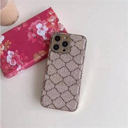 Designer Fashion Leather Phone Cases For iPhone 15 Pro Max 14 13 12 11 Pro GLetter Brown Gold Edging Floral Back Cover Luxury Mobile Shell Full coverage Protection Case