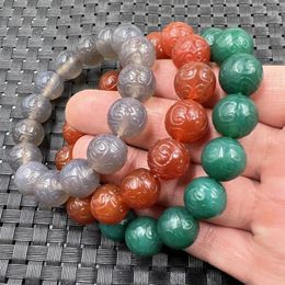 Strand Red Circle Smoky Grey Round Bead Bracelet Green Agate