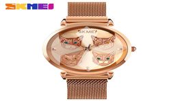 2022 skmei creative watch cartoon leisure quartz ladies classic net with 3D mirror magnet clasp gift6164218