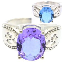 Cluster Rings 20x12mm Designed Changing Colour Alexandrite Topaz CZ Females Daily Wear Fashion Jewellery Silver