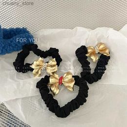 Hair Rubber Bands Retro Elegant Bow Tie Diamond Hair Ring Female INS Head Rope Ponytail Rubber Band Super Fairy Hair Rope Y240417