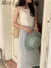 Casual Dresses Summer Mesh Hollowed Out Dress Women Loose Sleeveless Vest Ladies Careful Machine Slit Cover Up Vestidos