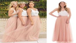 2021 Country Cheap Summer Boho Bridesmaids Dresses Beach Sleeveless Vneck Blush Tulle Skirt Long Maid of the Honor Dresses7106924