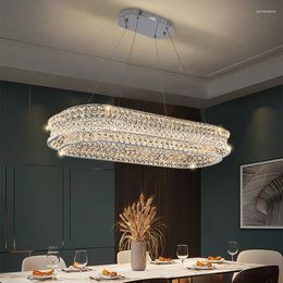 Chandeliers Luxury Villa Crystal Chandelier Chrome Oval Kitchen Island Suspension Modern Led Light Fixtures Decor Loft Dining Room Lustre