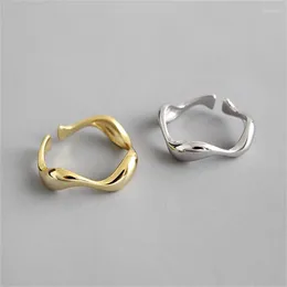 Cluster Rings Fashion Silver Plated Creative Handmade Irregular Wave Smooth Engagement Jewellery For Women Adjustable Size E082