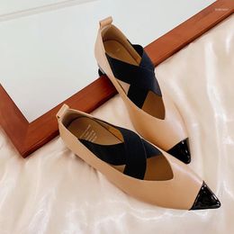 Casual Shoes MKKHOU Fashion Women High Quality Genuine Leather Pointed Head Coloured Cross Strap Flat Daily Lightweight