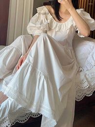 Womens Sleepwear Vintage Pyjama Nightdress Retro Hepburn Princess Ruffles Girl Bubble Sleeve Cotton Loose Summer Victorian Nightgowns