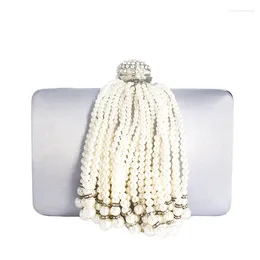 Abendtaschen Perle Quaste Clutch Luxus -Satin mit Kristallbeutel Party Geldbeutel Pochette weibliche Handtasche Tag